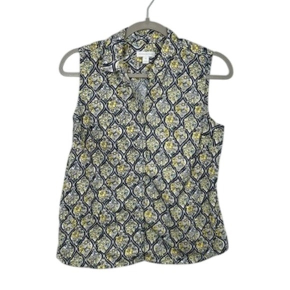 Charter Club Sleeveless Button Down Shirt Geometric Floral Print Women's Size 6P